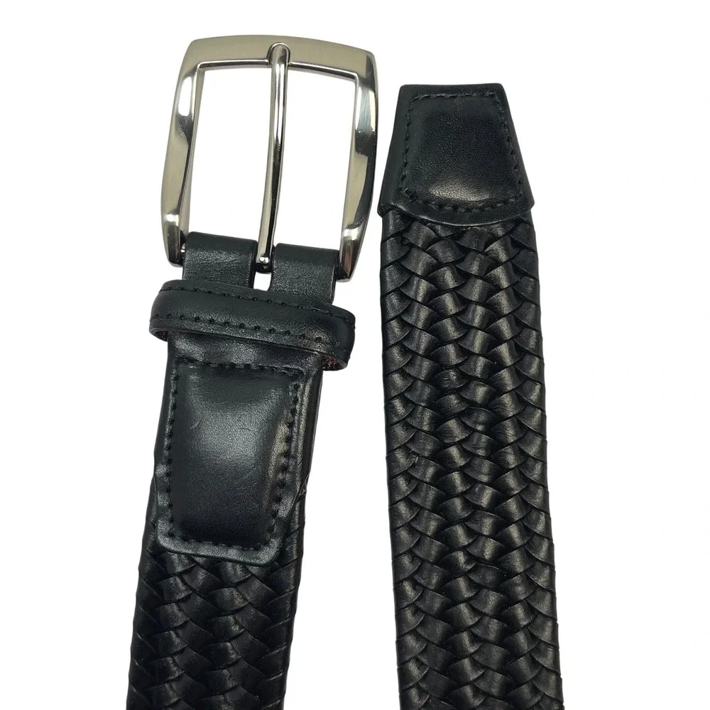 Torino Mens Woven Belt Cotton Elastic‎ Stretch Black Sz 40 Leather USA Made